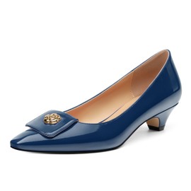 Low Heel Kitten Heel Shoes for Women. The Small Square Shaped Toe Cap is Classic and Fashionable, and They are Suitable for Various Occasions. 1.4 inches Navy Blue Patent Size 9