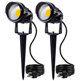 SUNVIE Outdoor Landscape LED Lighting 12W Waterproof Garden Lights COB Led Spotlights with Spiked Stand for Lawn Decorative Lamp US 3- Plug 3000K Warm White (2 Packs)
