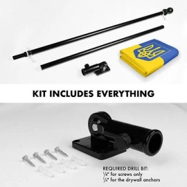 UD_G128 Flag Pole 6FT Black Tangle Free & Ukraine Ukrainian Coat of Arms Flag 3x5 Ft Combo Printed 150D Polyester