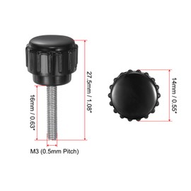 uxcell 8pcs Knurled Clamping Knobs M3 x 16mm Metric Zinc Plated Carbon Steel Male Thread Thumb Screw on Type 14mm Plastic Round Head Threaded Hand Bolt Stud Knobs Black