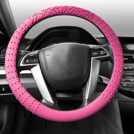 FH Group Universal Fit Silicone with Nibs and Pattern Massaging Grip Steering Wheel Cover Fits Most Cars, SUVs, Trucks, and Vans Baby Pink