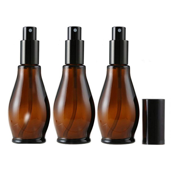 UPSTORE 3PCS Empty Refillable Amber Glass Spray Bottle Jars with Black Cap Cosmetic Vials Sample Packing Storage Containers Fine Mist Sprayer Automizer for Perfume Makeup Water(100ml/3.4oz)