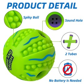 SHAKE AND LAUGH Spiky Interactive Dog Toys Ball, Shaking with Gibbering Sound, for Training, Teeth Cleaning & Herding, Wave, M, 3.46 in (8.8 cm)