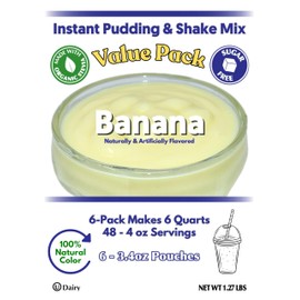 GramZero Natural Color BANANA Sugar Free Pudding Mix 6-Pack, Great For Nutrition Club Meal Replacement Shakes, Low Calorie Dessert, Stevia Sweetened