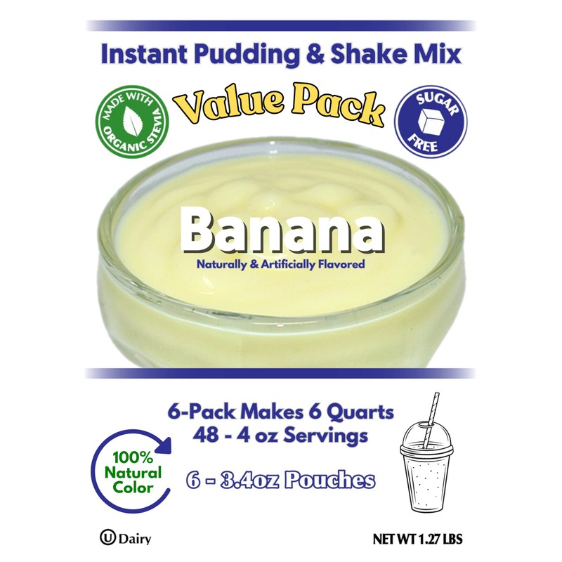 GramZero Natural Color BANANA Sugar Free Pudding Mix 6-Pack, Great