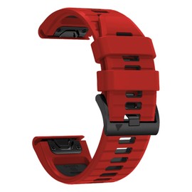22mm/26mm Silicone Watch Bands Compatible with Garmin Fenix 8/7/6/5, Forerunner 956/955/945/935, Epix, MARQ, Quatix, Tactix, Enduro, Descent, Approach S60/S62/S70 Smartwatch (Red Black, 26mm)