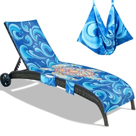 Lounge Chair Cover Pool Chair Cover with Side Pockets, Soft and Quick Dry Beach Chair Towel Cover for Sun Lounger Pool Sunbathing Garden Beach Hotel, No Slide, 85 x 30 inch (Sea Turtle Color)