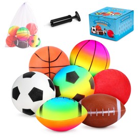 MUKI Sports Ball Set, Mini Basketball, Soft Ball, PVC Material, Toys, Outdoor Play, Toddlers, Kids, Babies, 3 Years, 4 Years, 5 Years, Set of 7 (Colorful, Set 1)