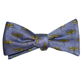 SummerTies Dragonfly Bow Tie - Gray, Woven Silk, Adult Tie Yourself Bow Tie
