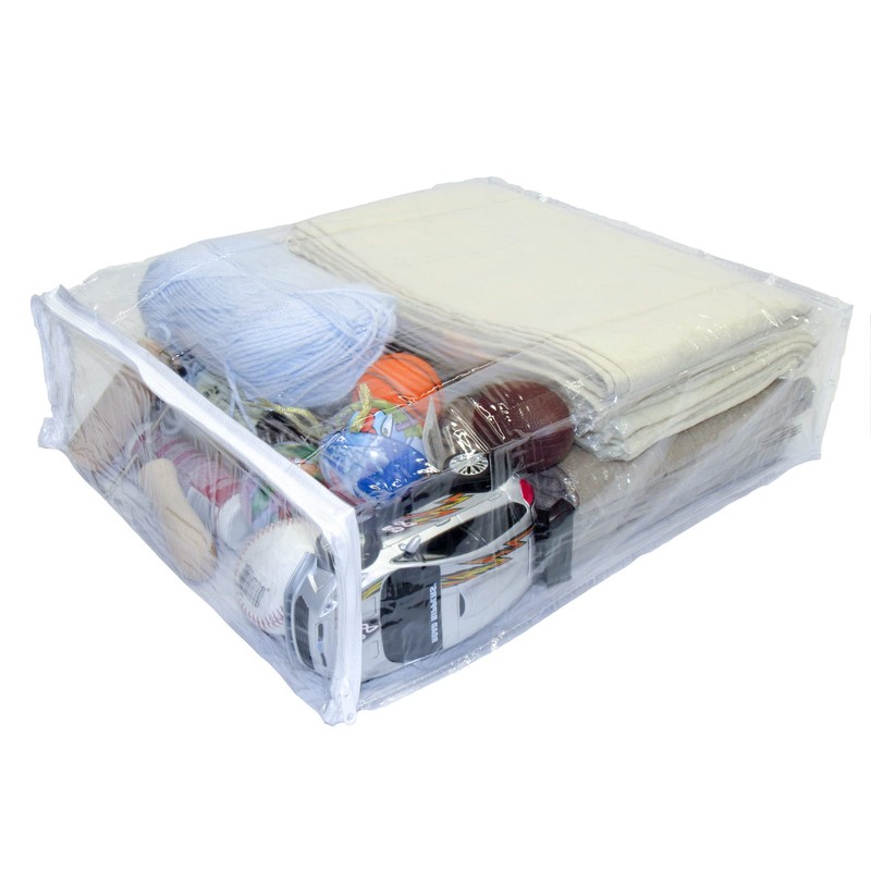 Clear Vinyl Zippered Blanket Storage Bags 15x18x5 Inch set of