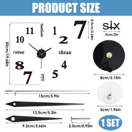 3D Klebe Wanduhr Groß,50CM DIY uhr zum Kleben, Leise Selbstklebend, Moderne Wanduhr mit englischen und arabischen Ziffern , Wandtattoo Uhr, Dekorative uhr für Wohnzimmer, Küche, Schlafzimmer, Büro