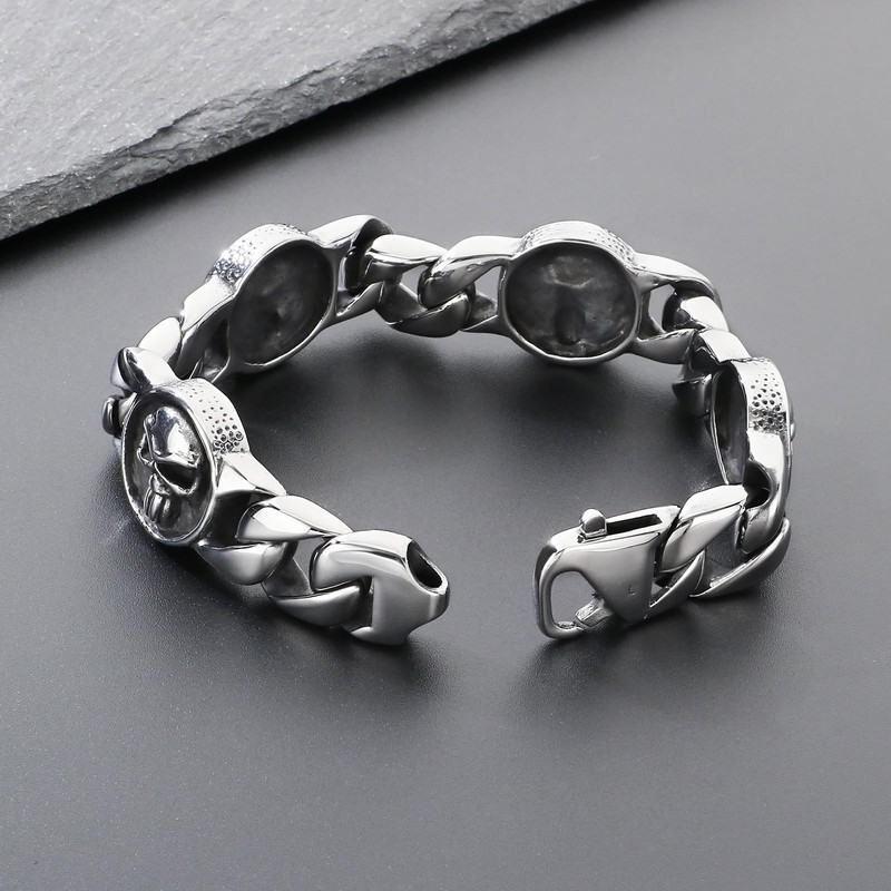 Klapgo Stainless Steel Gothic Skull Bracelet for Men and Women