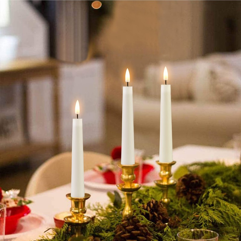 Eywamage Short White Flameless Taper Candles with Remote, Flickering Battery