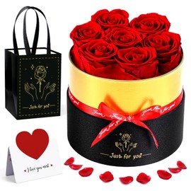Rose Box with Preserved Flowers, 7 Infinity Roses, Eternal Rose, Real Preserved Roses, Gift for Mum, Girlfriend, Wife, Grandma, Christmas Day, Birthday, Wedding Decor, Valentine's Day