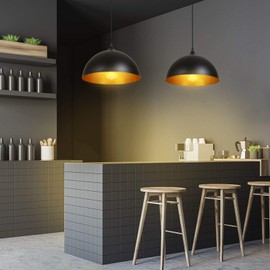 Tomshine Metal Dome Hanging Pendant Lights 2 Pack with 15FT Plug in Cord, On/Off Switch, for E26 Bulbs, Black Barn Pendant Lights for Farmhouse Kitchen, Dining, Bedroom