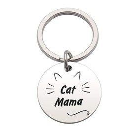 Tecreo Cat Mama Keyring for Mum Grandma Family Birthday Gift for Women Mother's Day Gift for Cat Lovers, silver