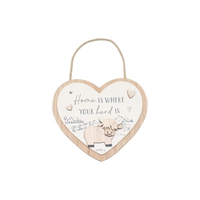 Highland Cow Heart Plaque Home