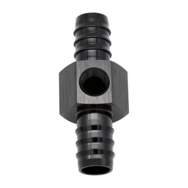 KRD PERFORMANCE 1/2 Barb to 1/2"(12.7mm) Barb with 1/8" NPT Sensor Gauge Port Hose Tube Fitting Fuel Pressure Take Off Adaptor Aluminum Black