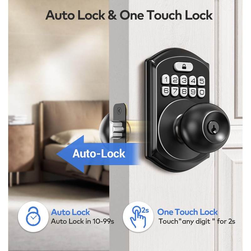 TEEHO Keyless Entry Keypad Door Lock with Handle, Electronic Digital