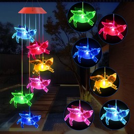 Outdoor Solar Flying Pig Wind Chimes Lights for Home/Garden/Rooms/Patio/Indoor/Outside Decor, Memorial Wind Catcher,Color Changing Waterproof Blessing Wind Bells Gifts for Mom, Women,Grandma,Family