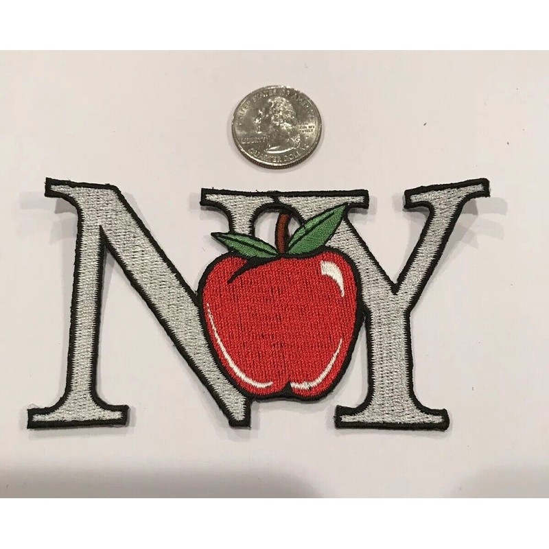 BIG APPLE IRON ON EMBROIDERED NEW YORK PATCH. Approx. 4"x