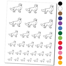 Friendly Golden Retriever Pet Dog Temporary Tattoo Water Resistant Fake Body Art Set Collection - Brown (One Sheet)