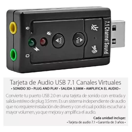 Mercader Digital Tarjeta De Sonido Usb 7.1 Canales Audio 3d Salida Y Entrada