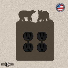 Bear Double Duplex Power Outlet Wall Plate (Double Power, Brown) - MADE IN USA
