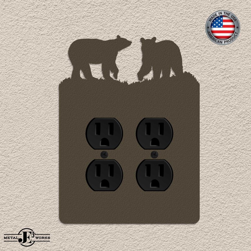 Bear Double Duplex Power Outlet Wall Plate (Double Power, Brown)