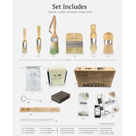 Vintage Tonality Specialty Chalk Wax Paint Brush Set Bundle Kit | Furniture Painting or Waxing | 3 Brushes + Tools & Extras | Large or Small DIY Home Decor Repurposing Projects | Natural Bristle Hairs