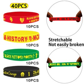 40Pcs Black History Month Bracelets Party Favors, Black History Month Party Supplies Black History Party Goodie Bag Stuffers Fillers Silicone Wristbands for Adults