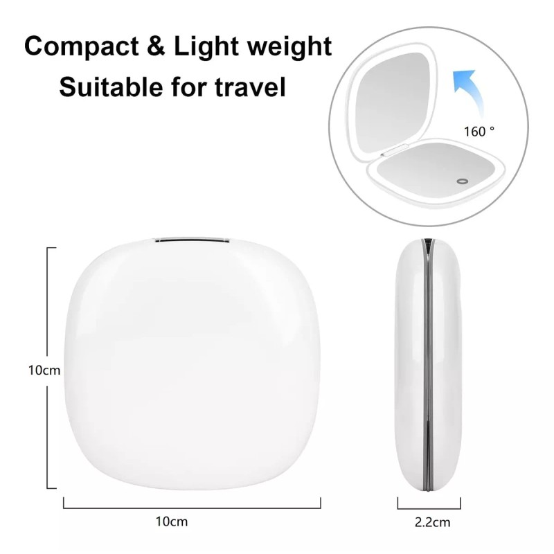 generic Espejo De Maquillaje Luz 1x /10x, Carga Usb, Portátil