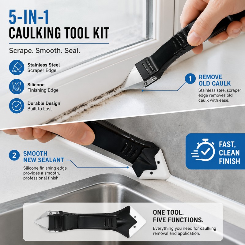 5-in-1 Silicone Caulking Tool Kit for Sealant Finishing – Reusable