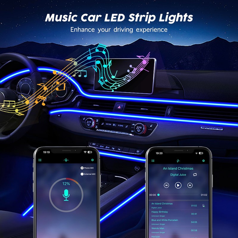 USB Car LED Lights, Interior Car Lights Strip with APP