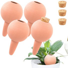 eusbon Plant Watering Globes Clay 400ml Large Self Watering Ball Automatic Watering Stick Devices with Wooden Plugs 4 Pack