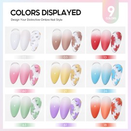 PEACECOLOR Gel Nail Set, Gradient Gel, 9 PC Spring and Summer Colors, 100 Pieces Nail Sponge & Grab Pen Included, Nail Sticker, Nail Art Tool, Nail Light, Color Gel Kit, Self Nail, Beginners, Gift