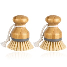 Pack of 2 Bamboo Palm Scrub Brushes - Ideal for Dishes, Pots, Pans, and Kitchen Sink Cleaning