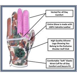 Scale Wear Design Shocker Camo Golf Glove Men's - Premium Cabretta100% Leather, Durable Grip, White and Camo, Adult Men's Golf Gloves, Funny Gag Gift, Left & Right Handed, Small to XXL Sizes