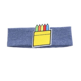 Girls Cotton Knit Ribbed Stretch Headband Yoga Elastic With Markers Applique - Denim