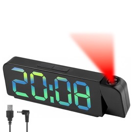 OIHCAZ Projection Alarm Clock, Digital Clock with 180° Rotatable Projector and 3 Adjustable Brightness Multifunction Large Size Screen with Time Date Temperature Display