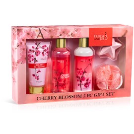 Freida & Joe Fragrance Bath & Body Collection Gift Box, Includes Shower Gel, Body Lotion, Body Scrub, Bath Bomb & Sponge (Cherry Blossom)