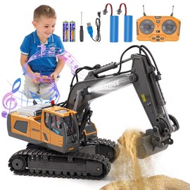 Daioller Excavator Remote Controlled from 6 Years, RC Excavator Toy with Metal Shovel, 680° Rotation, Light and Sound Effects, Hydraulic Digger Toy for Children 7 8 9 10 11 12 Years