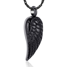 Angel Wings Cremation Jewelry for Ashes Pendant Stainless Steel Keepsake Memorial Urn Necklace for Human/Pets (Black)