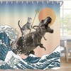 MCKTOM Funny Shower Curtain Cat Dinosaur Japanese Ocean Wave Shower