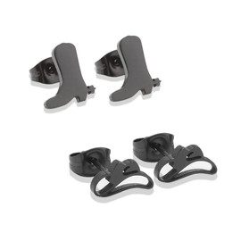 Minimalist Western Cowgirl Boots Stud Earrings for Women Hypoallergenic Hat Earrings Cool Polished Stainless Steel Cowboy Fancy Dress Costume Party Jewelry (Black Boot Hat)