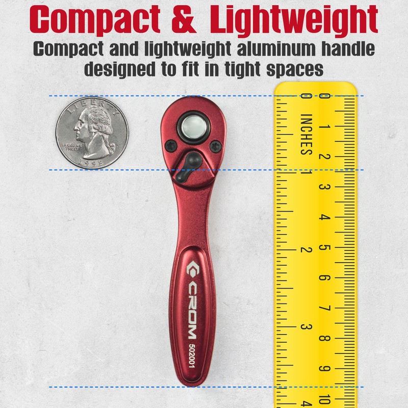 CROM 1/4-inch Drive Mini Ratchet - 72-Tooth 1/4 Socket Driver