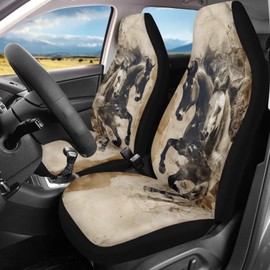 Jndtueit Black White Watercolor Horse Print Car Seat Covers Bucket for Women Men, Automotive Front Seat Protector Mad Pad Auto Decorations Accessories Set of 2 for SUV Truck Vans Sedans