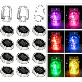 ZNYCYE Mason Jar Solar Lights for Outside, 12 Pack 30LED Fairy Firefly Lights Mason Jar Solar Lids Outdoor Waterproof String Lights with Hangers(NO Jars) for Patio Garden Yard Lawn Decor(6 Colors)