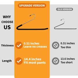 SLMT Pants Hangers Open Ended 10 Pack Heavy Duty Metal Clothes Hangers for Jeans, Trousers, Slacks Non-Slip Sponge Padded No Crease