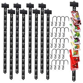 12 Packs Station Hanging Merchandise Strips with 20 S Hooks Retail Display with Label Header 24.8 Inch Plastic Merchandise Display Strips for Store Snack Bags Lightweight Product Supplies, Black
